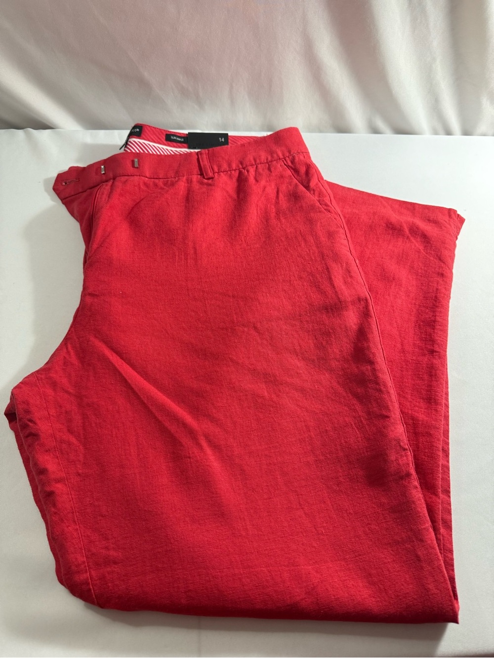 Women’s Red Casual Linen Blend Pants - Picture 4 of 10